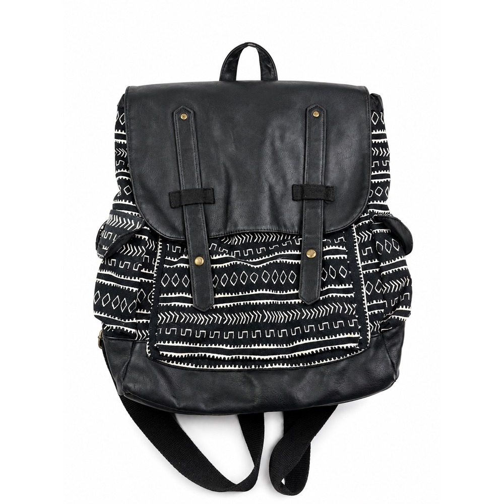 Mossimo Vintage Y2K Black Tribal Print Faux Leather Boho Backpack